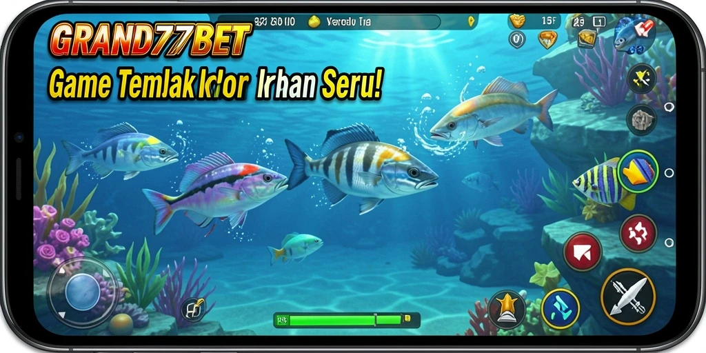 Tampilan gameplay seru dalam GRAND77BET dengan aksi menembak ikan.