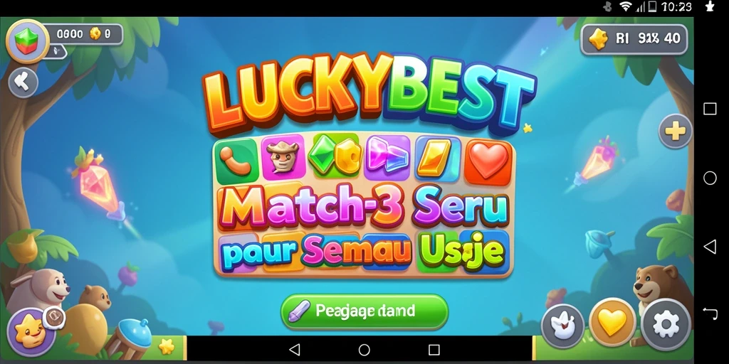 Screenshot gameplay LUCKYBEST dengan tampilan level Match-3 yang menarik.