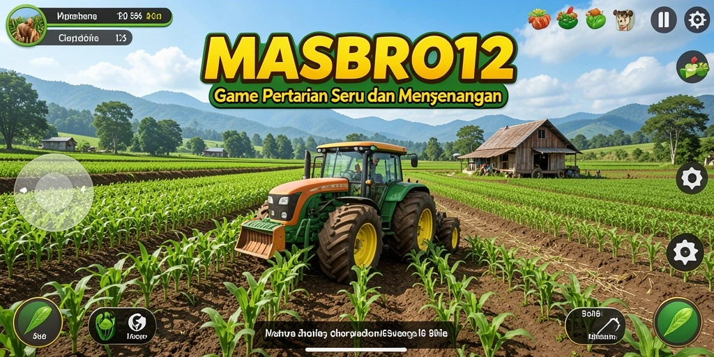 Screenshot gameplay MASBRO12 dengan aktivitas bertani yang menarik.