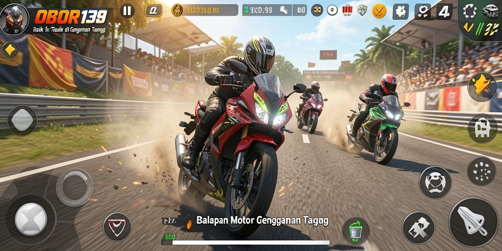 Tampilan gameplay seru balapan motor di OBOR138.