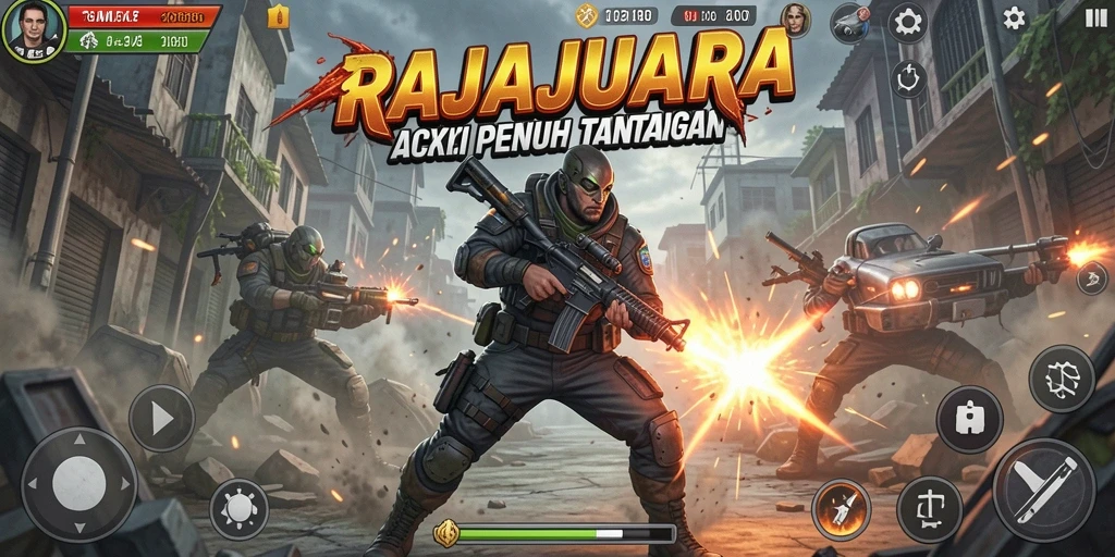 Screenshot utama RAJAJUARA menampilkan aksi mendebarkan dalam pertempuran.
