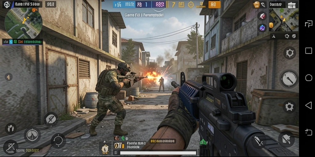 Screenshot gameplay RR89 yang menunjukkan aksi tembak-menembak seru.