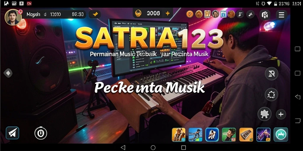 Gameplay penuh warna dalam SATRIA123, menampilkan musik yang seru.