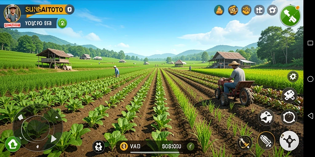 Tangkapan layar gameplay SUNGAITOTO dengan pemandangan ladang yang indah.