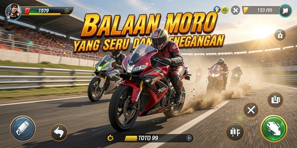 Gameplay seru TOTO99 saat balapan motor dengan lingkungan menakjubkan.